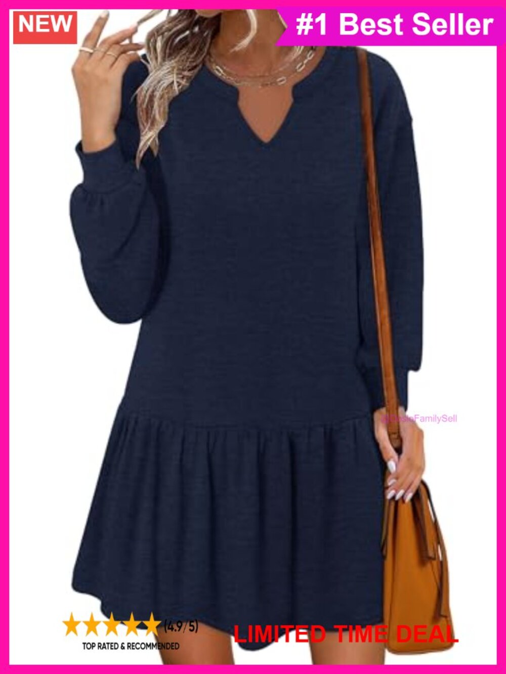 Womens Long Sleeve Sweatshirt Dress Mini Pullover Casual